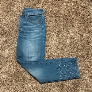 White House Black Market Blue Cropped Jeans with Embroidery